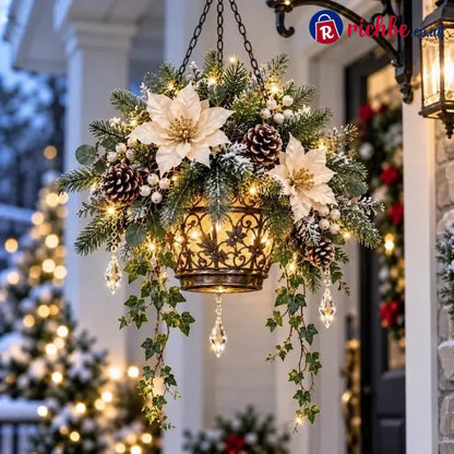 ✨❄️ Winter Bloom Glow™ Hanging Basket – Lighted Christmas Porch Decor - 🤍 Elfenbein-Weihnachtsstern