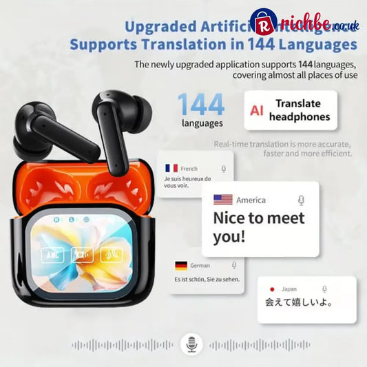 🔥Wireless Bluetooth Translation Earphone With LED display screen(Fit iOS & Android) - Black and orange / 🏅New