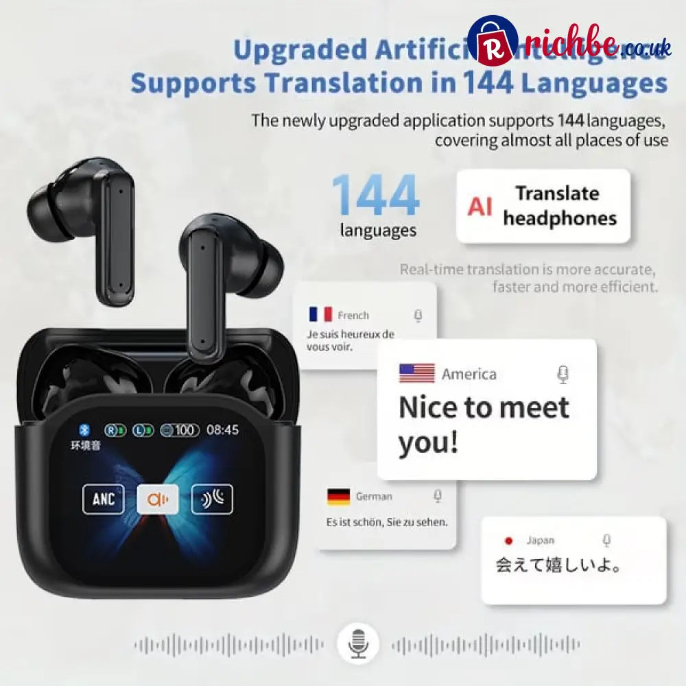 🔥Wireless Bluetooth Translation Earphone With LED display screen(Fit iOS & Android) - black / 🏅New Upgrade--AI