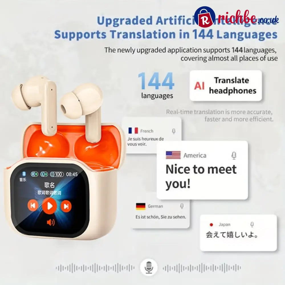 🔥Wireless Bluetooth Translation Earphone With LED display screen(Fit iOS & Android) - Ming Orange / 🏅New Upgrade--AI