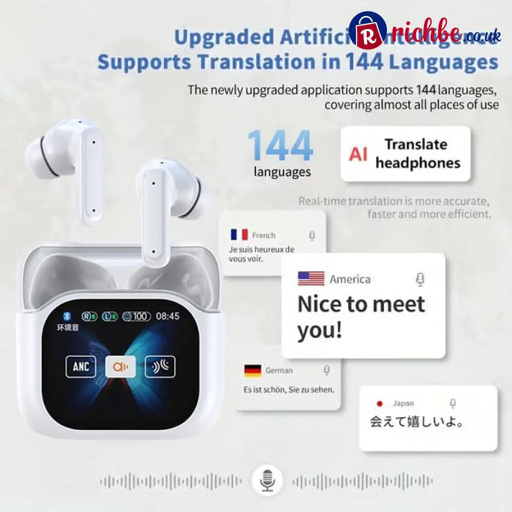 🔥Wireless Bluetooth Translation Earphone With LED display screen(Fit iOS & Android) - white / 🏅New Upgrade--AI