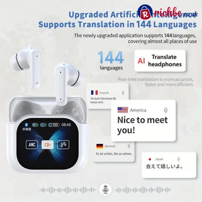 🔥Wireless Bluetooth Translation Earphone With LED display screen(Fit iOS & Android) - white / 🏅New Upgrade--AI