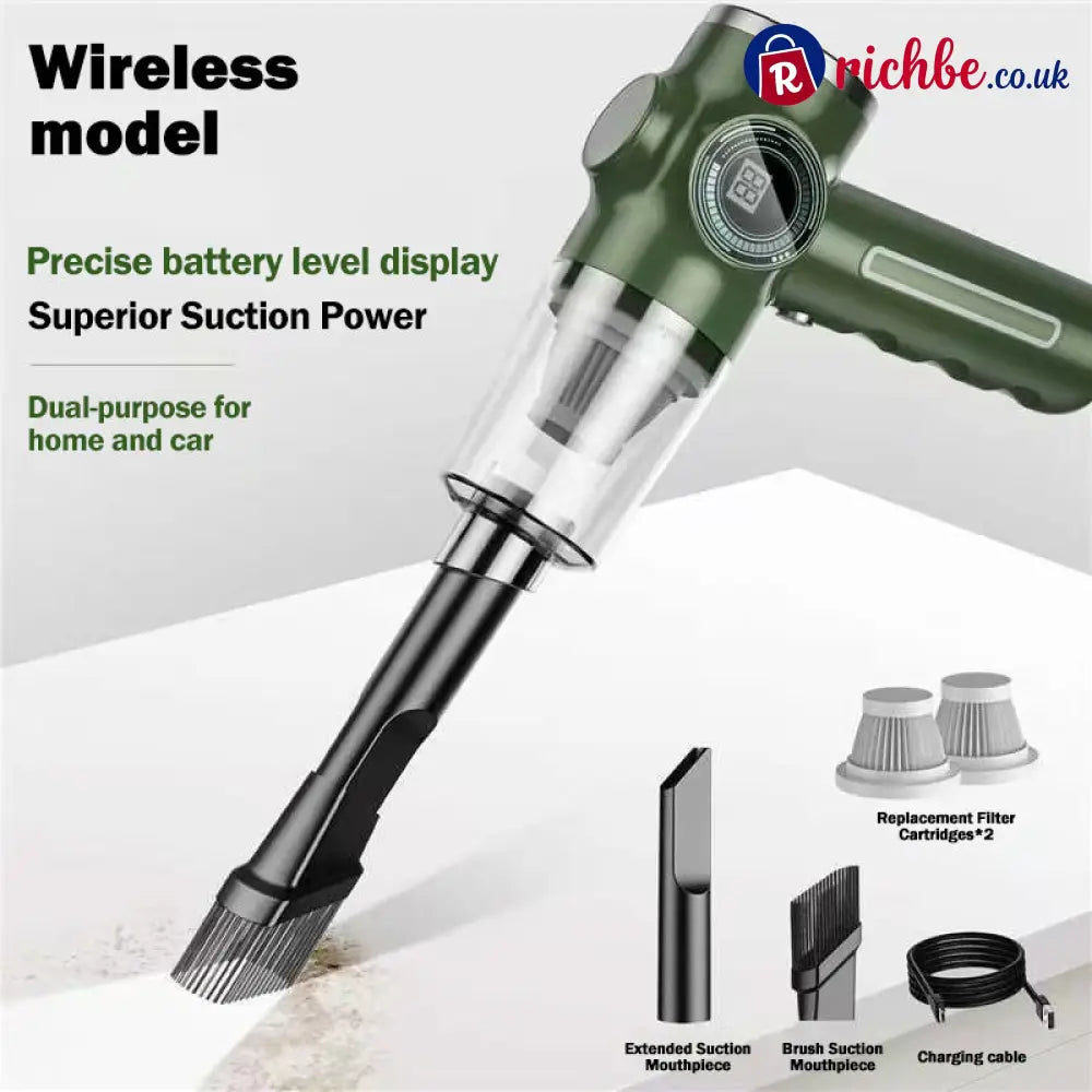 🔥Wireless Handheld Car Vacuum Cleaner Portable Cordless Vacuum Cleaner with Multi-Nozzles - GREEN / UPgrade