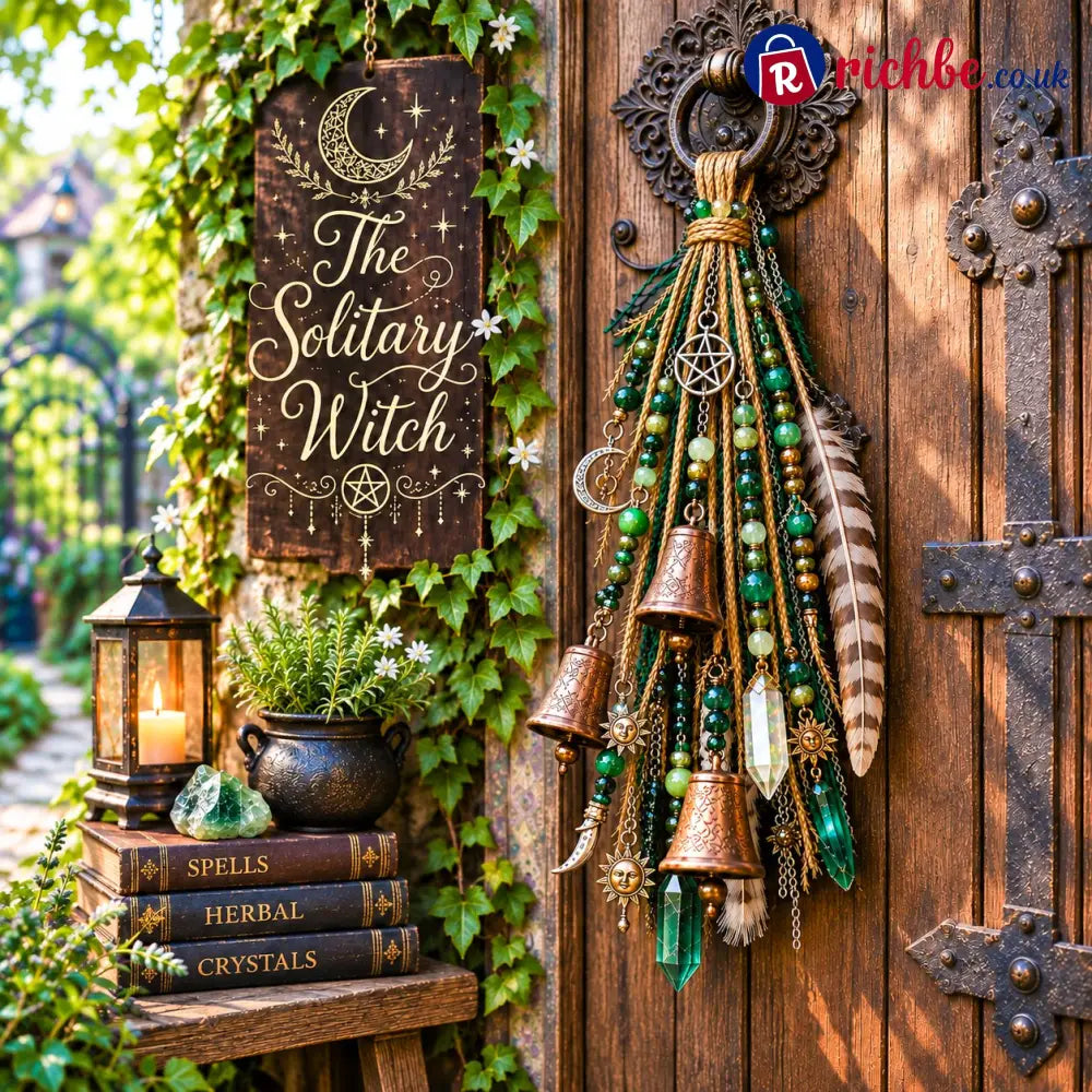 🔮Witchy Door Charm | Bells Crystals & Celestial Hanging Decor🔮 - Green