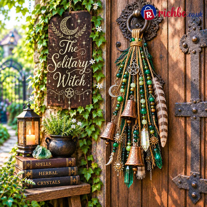 🔮Witchy Door Charm | Bells Crystals & Celestial Hanging Decor🔮 - Green