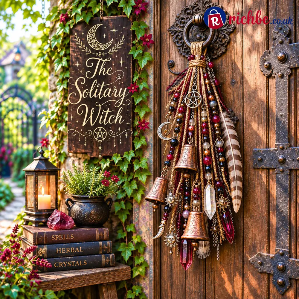 🔮Witchy Door Charm | Bells Crystals & Celestial Hanging Decor🔮 - Red