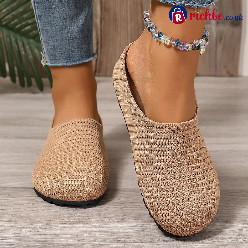 Women’s Breathable Knit Slip-On Mules - Khaki / 36 - Clothing & Accessories