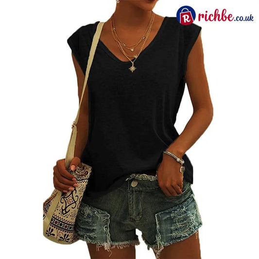 👚 Women’s Casual V-Neck Loose Fit Tank Top - Black🔥 / S - Clothing & Accessories