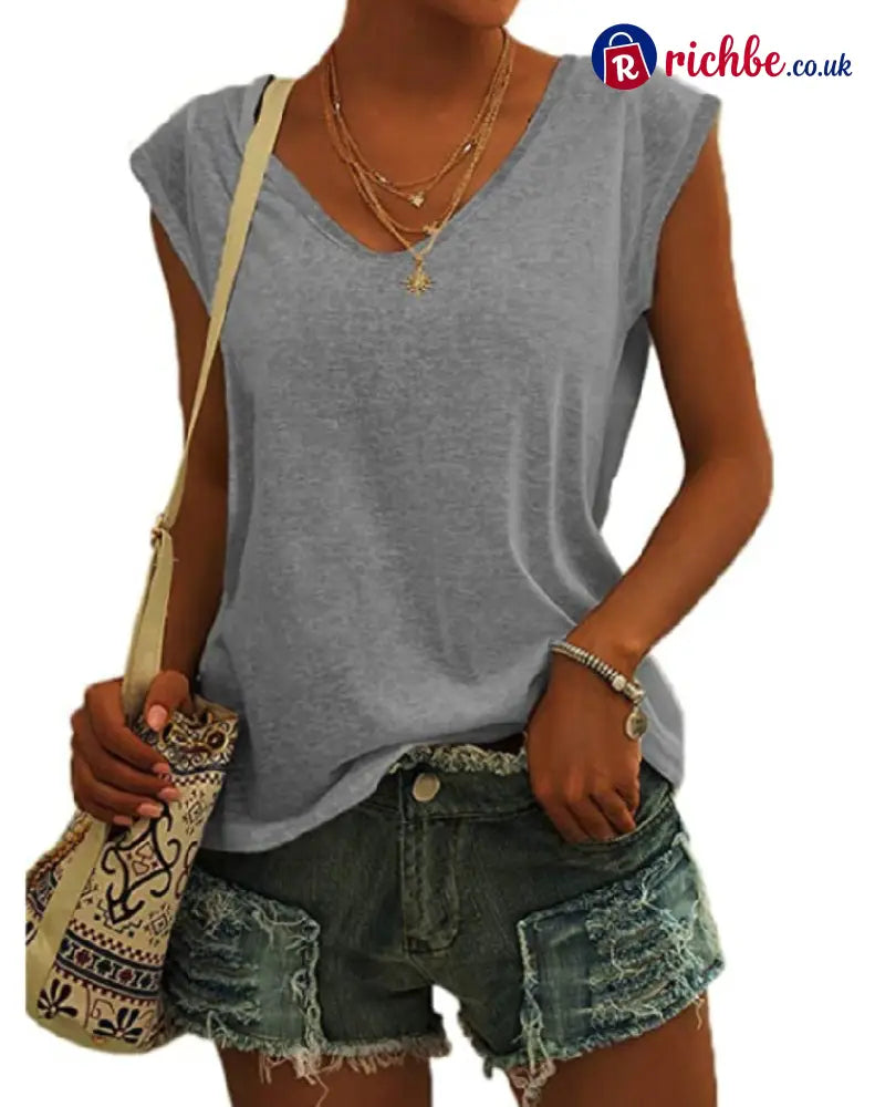 👚 Women’s Casual V-Neck Loose Fit Tank Top - Gray / S - Clothing & Accessories
