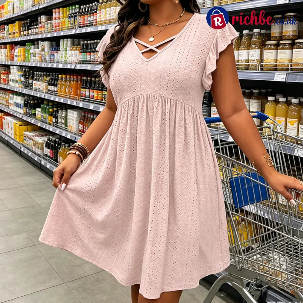 👗 Women’s Criss-Cross V-Neck Flutter Sleeve Flowy Dress - Clothing & Accessories