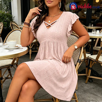 👗 Women’s Criss-Cross V-Neck Flutter Sleeve Flowy Dress - Clothing & Accessories