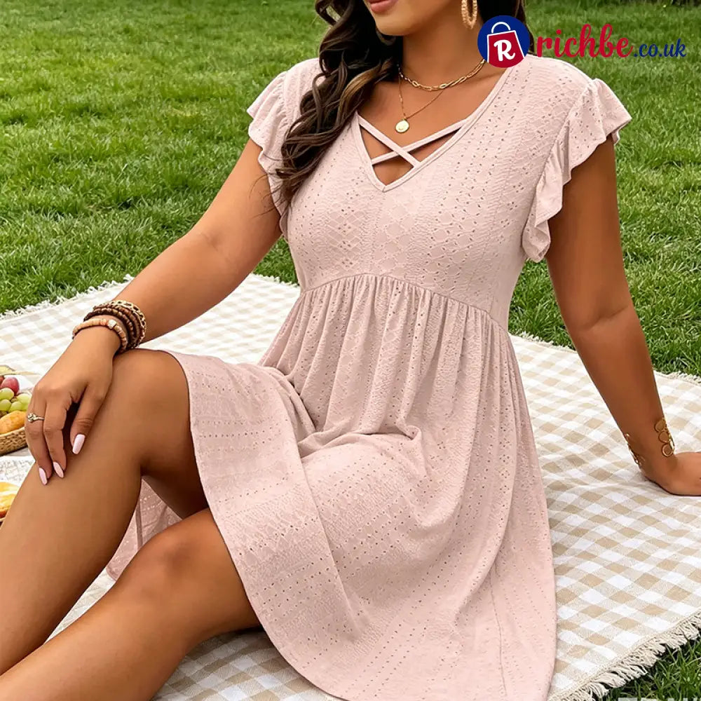 👗 Women’s Criss-Cross V-Neck Flutter Sleeve Flowy Dress - Clothing & Accessories