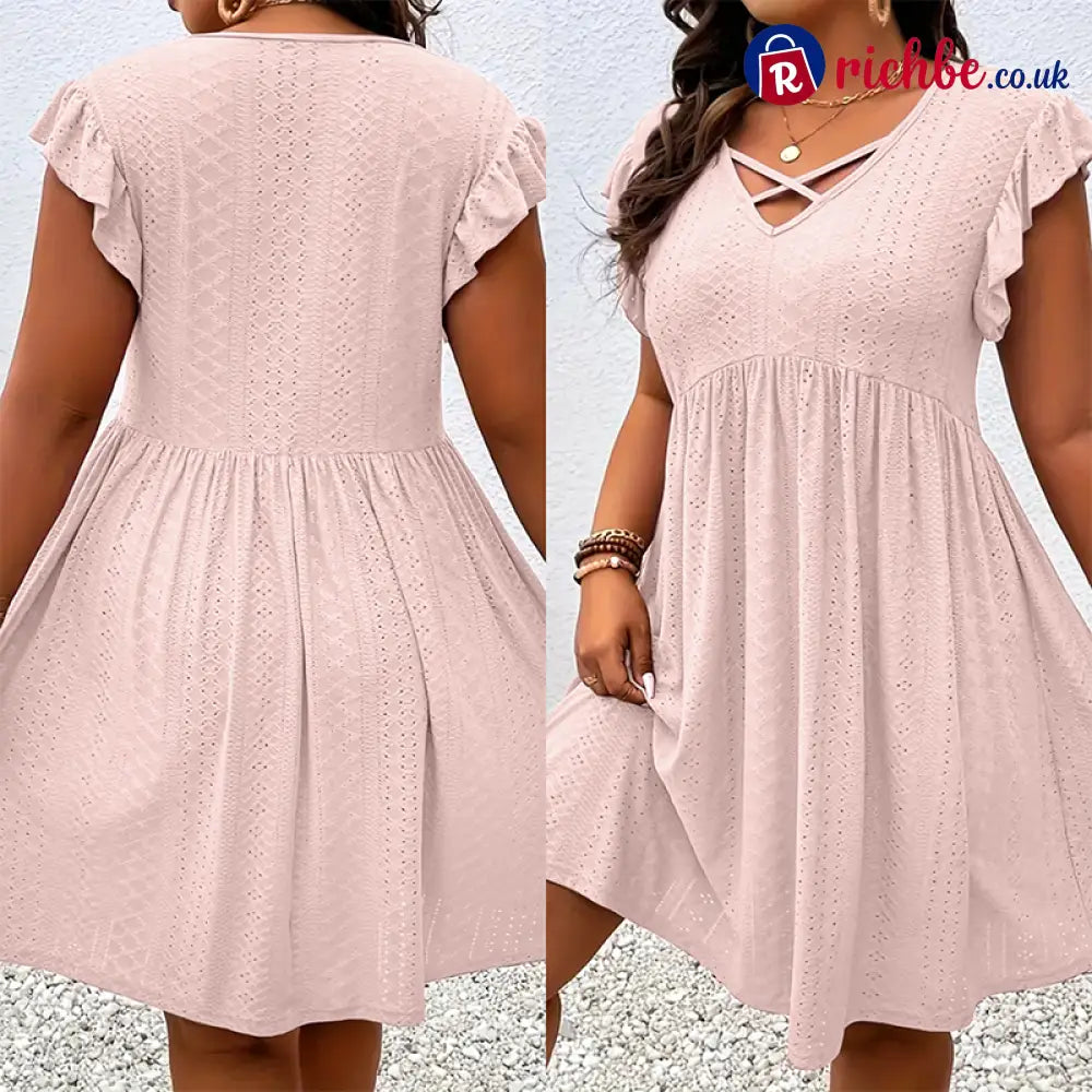 👗 Women’s Criss-Cross V-Neck Flutter Sleeve Flowy Dress - Clothing & Accessories
