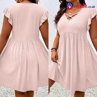 👗 Women’s Criss-Cross V-Neck Flutter Sleeve Flowy Dress - Clothing & Accessories