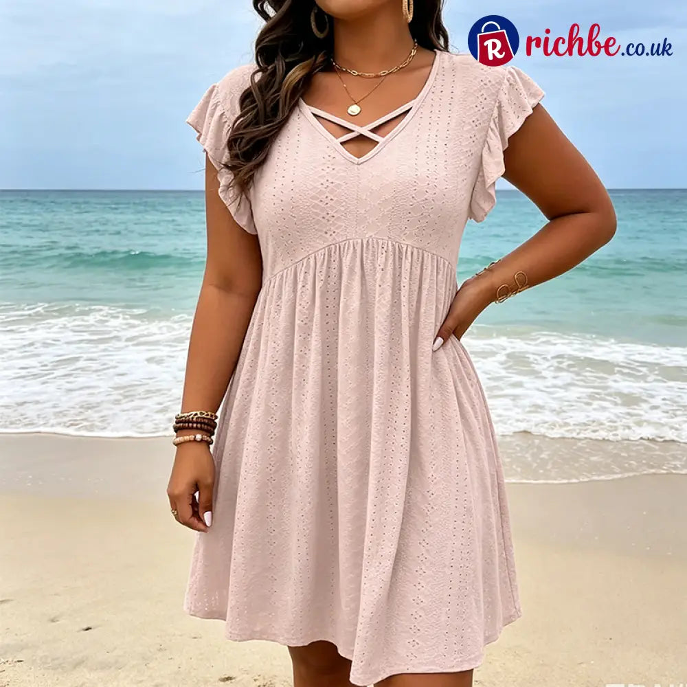 👗 Women’s Criss-Cross V-Neck Flutter Sleeve Flowy Dress - Clothing & Accessories