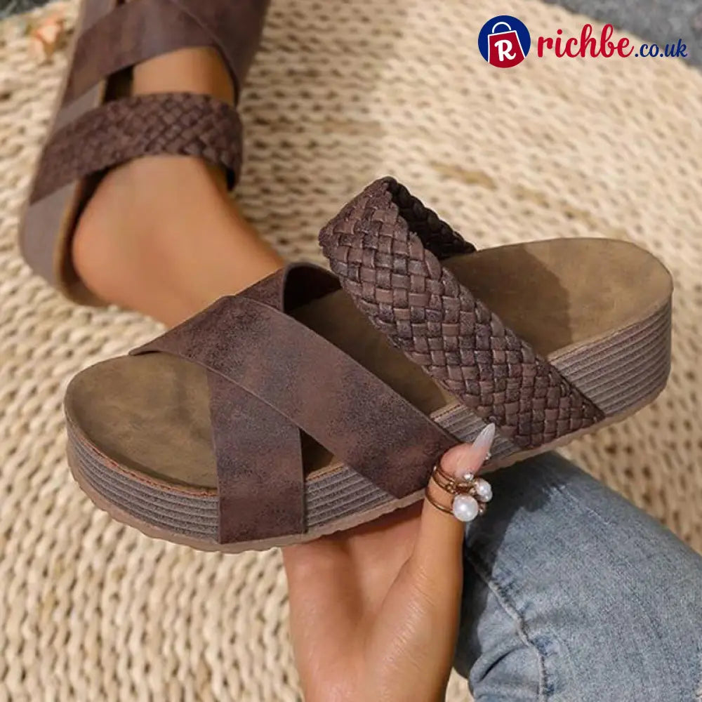 🔥 Women’s Criss-Cross Woven Strap Wedge Sandals – Comfortable Stylish & Perfect for Summer Days ☀️ - Hot Sale