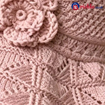 Women’s Crochet Bucket Hat with Flower Accent - Clothing & Accessories