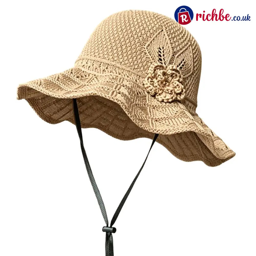 Women’s Crochet Bucket Hat with Flower Accent - Clothing & Accessories
