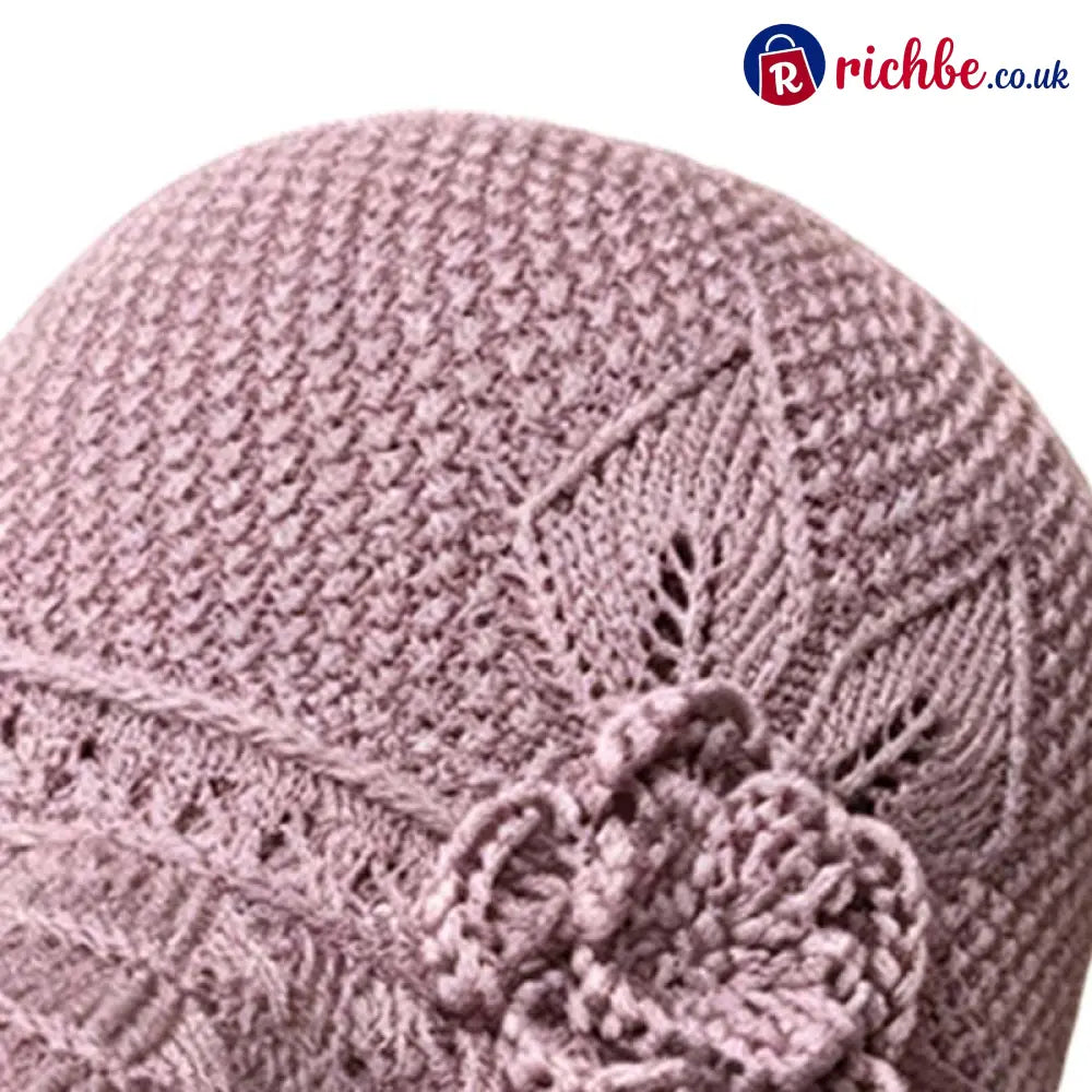 Women’s Crochet Bucket Hat with Flower Accent - Clothing & Accessories