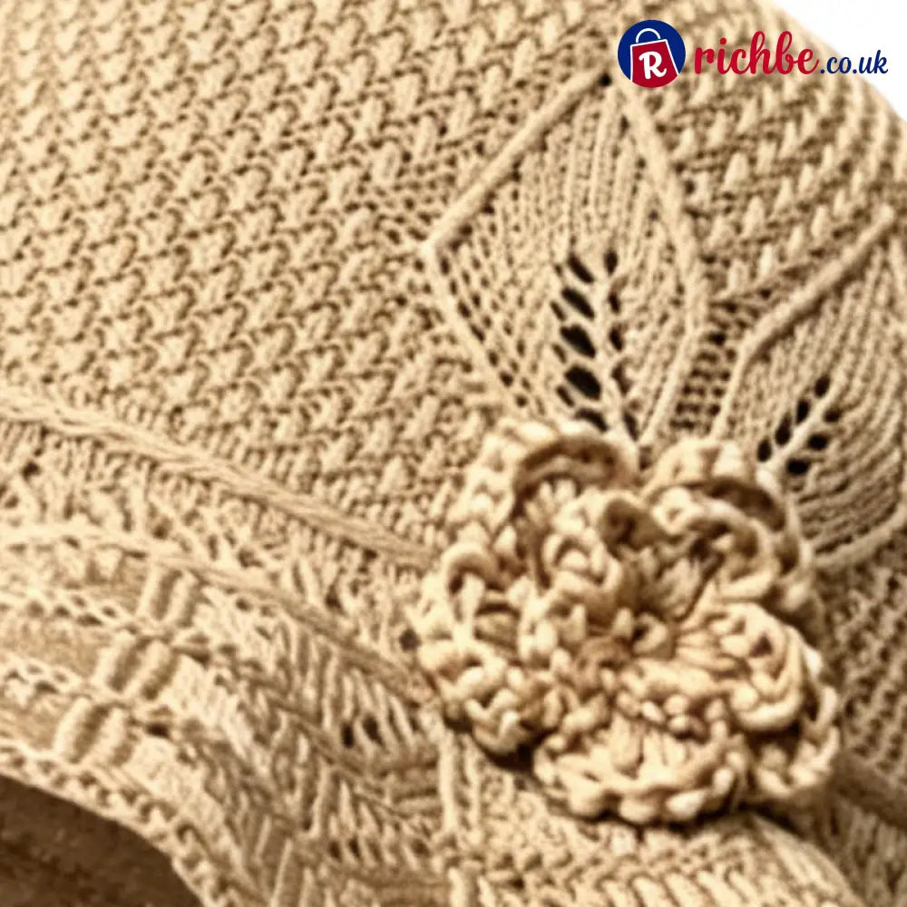 Women’s Crochet Bucket Hat with Flower Accent - Clothing & Accessories