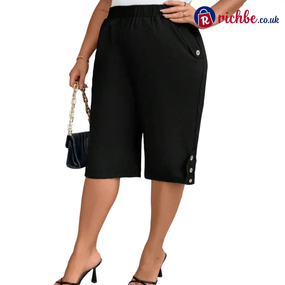 ✨ Women’s Elastic Waist Capri Pants – Comfort Fit Casual Easy Pull-On 🌿 - Black / S - Clothing & Accessories