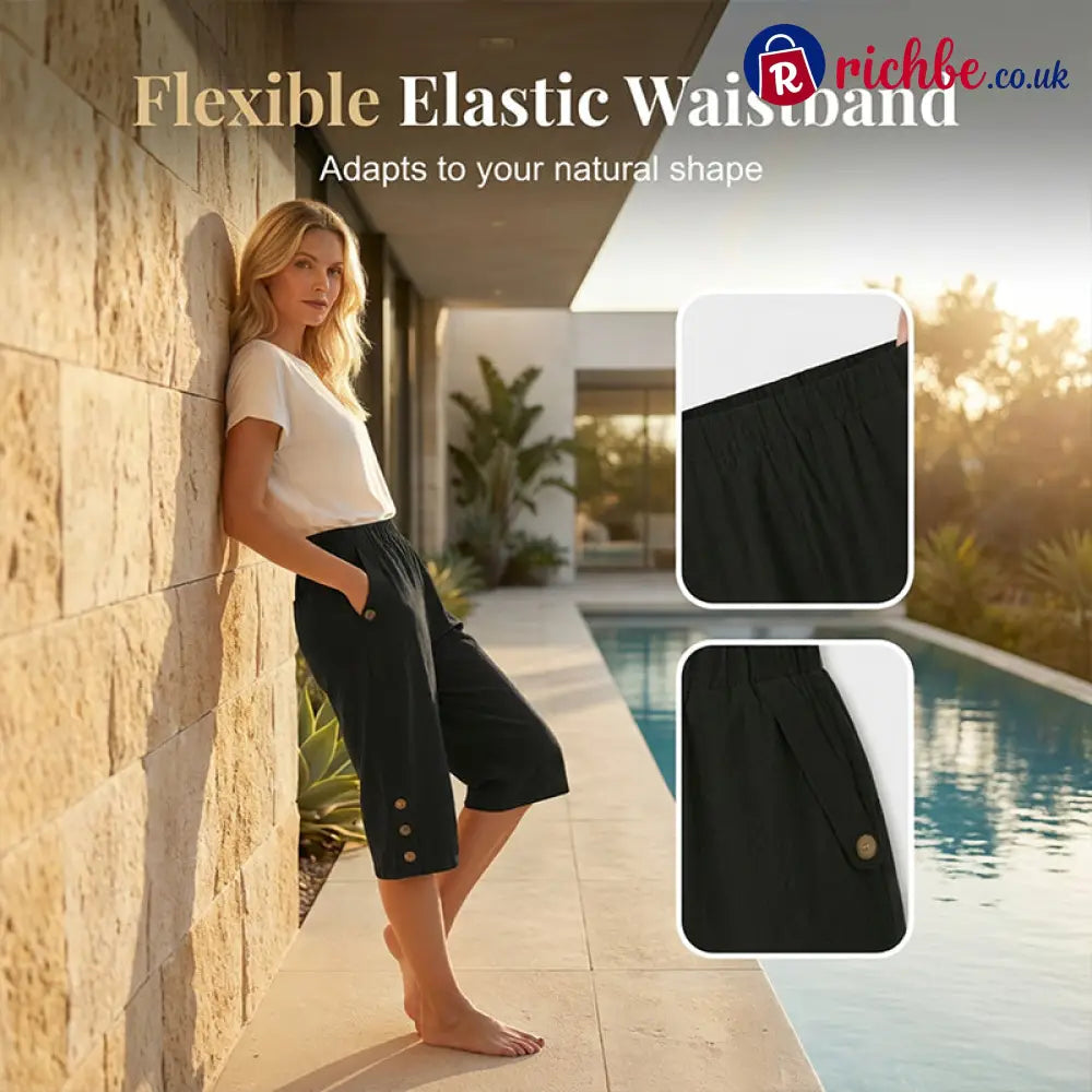 ✨ Women’s Elastic Waist Capri Pants – Comfort Fit Casual Easy Pull-On 🌿 - Clothing & Accessories