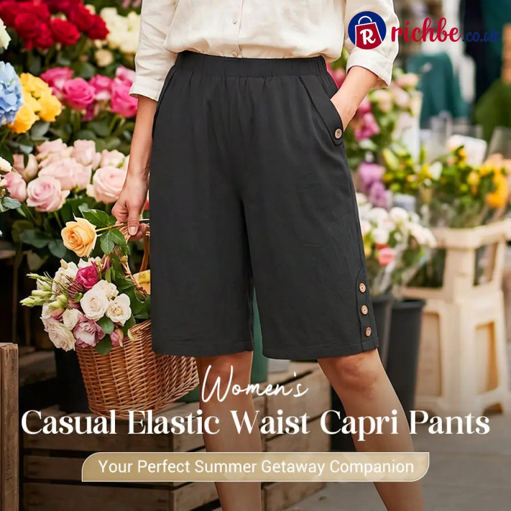 ✨ Women’s Elastic Waist Capri Pants – Comfort Fit Casual Easy Pull-On 🌿 - Clothing & Accessories