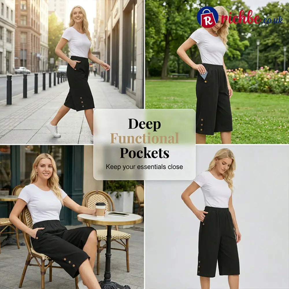 ✨ Women’s Elastic Waist Capri Pants – Comfort Fit Casual Easy Pull-On 🌿 - Clothing & Accessories
