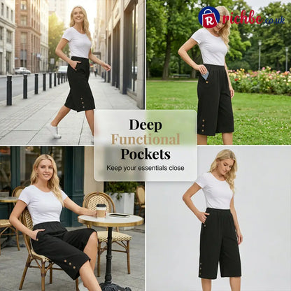 ✨ Women’s Elastic Waist Capri Pants – Comfort Fit Casual Easy Pull-On 🌿 - Clothing & Accessories