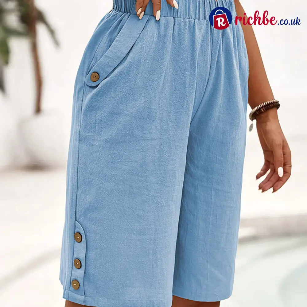 ✨ Women’s Elastic Waist Capri Pants – Comfort Fit Casual Easy Pull-On 🌿 - Light Blue / S - Clothing & Accessories