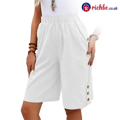 ✨ Women’s Elastic Waist Capri Pants – Comfort Fit Casual Easy Pull-On 🌿 - White / S - Clothing & Accessories