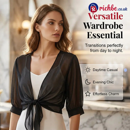 Women’s Elegant Chiffon Tie-Front Cropped Top - Clothing & Accessories