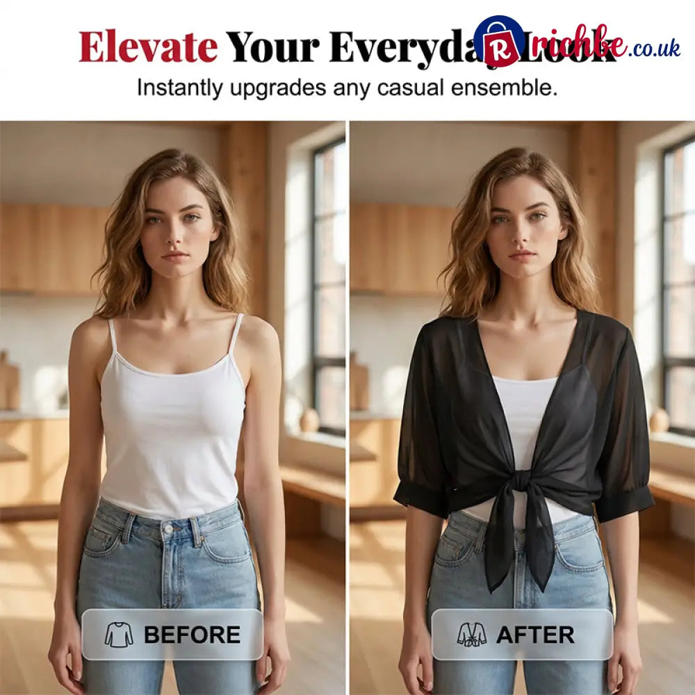 Women’s Elegant Chiffon Tie-Front Cropped Top - Clothing & Accessories