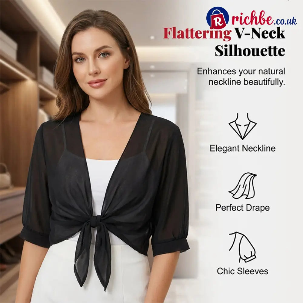 Women’s Elegant Chiffon Tie-Front Cropped Top - Clothing & Accessories