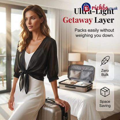 Women’s Elegant Chiffon Tie-Front Cropped Top - Clothing & Accessories