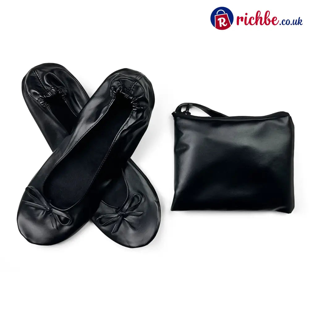 Women’s Elegant Foldable Ballet Flats 💕 - Black / S (UK 3-4) - Clothing & Accessories