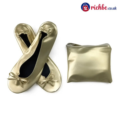 Women’s Elegant Foldable Ballet Flats 💕 - Champagne / S (UK 3-4) - Clothing & Accessories