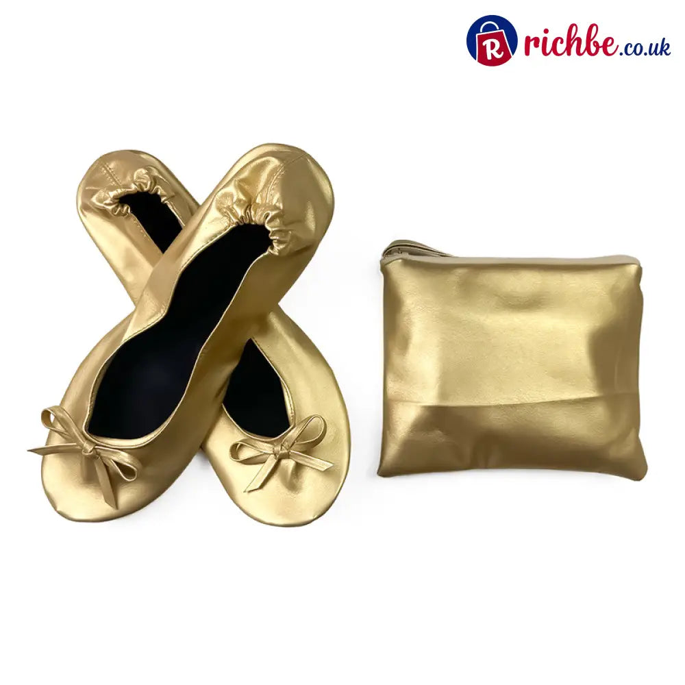 Women’s Elegant Foldable Ballet Flats 💕 - Gold / S (UK 3-4) - Clothing & Accessories