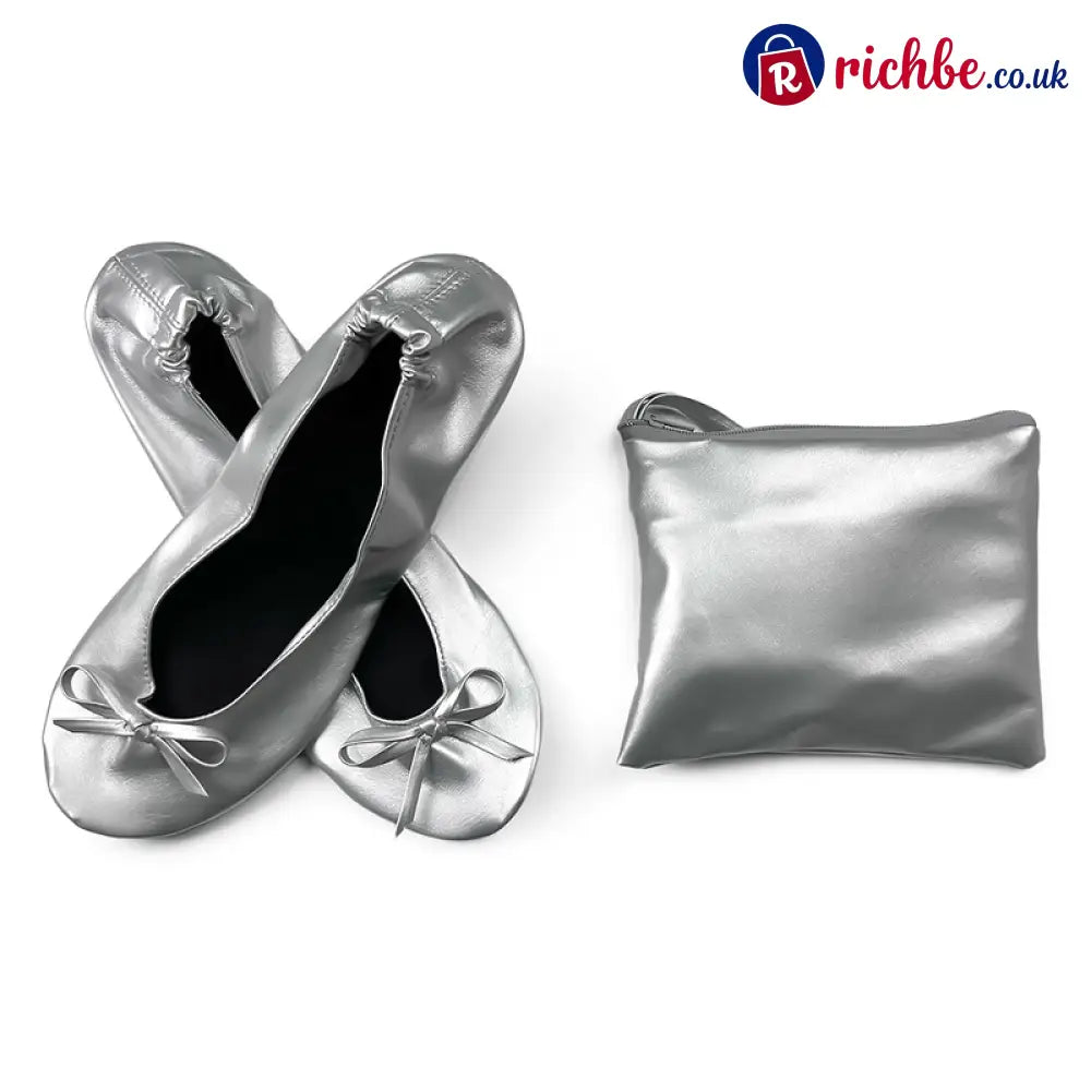 Women’s Elegant Foldable Ballet Flats 💕 - Silver / S (UK 3-4) - Clothing & Accessories