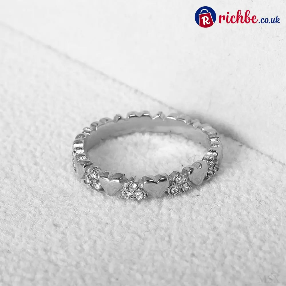 Women’s Elegant Heart Eternity Ring – Micro-Paved Zircons Stainless Steel Stackable ✨ - Clothing & Accessories