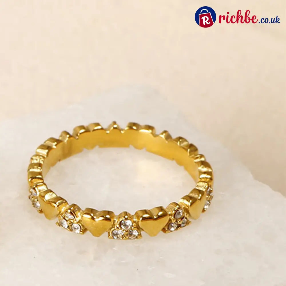 Women’s Elegant Heart Eternity Ring – Micro-Paved Zircons Stainless Steel Stackable ✨ - Clothing & Accessories