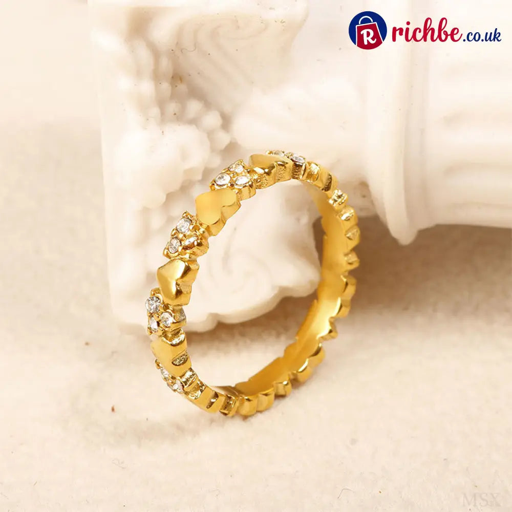 Women’s Elegant Heart Eternity Ring – Micro-Paved Zircons Stainless Steel Stackable ✨ - Gold / 6(L 1/2) / Buy 1