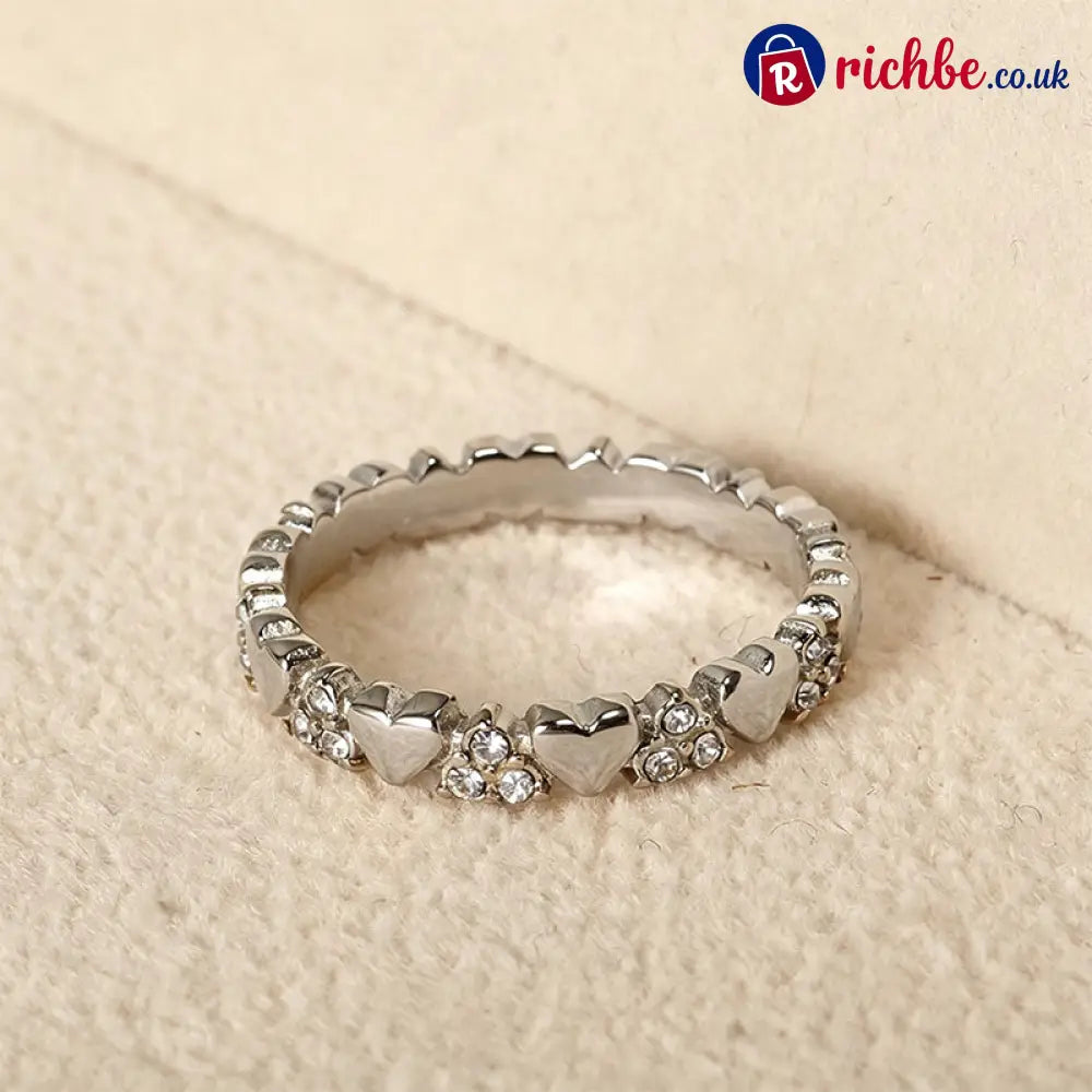 Women’s Elegant Heart Eternity Ring – Micro-Paved Zircons Stainless Steel Stackable ✨ - Silver / 6(L 1/2) / Buy 1