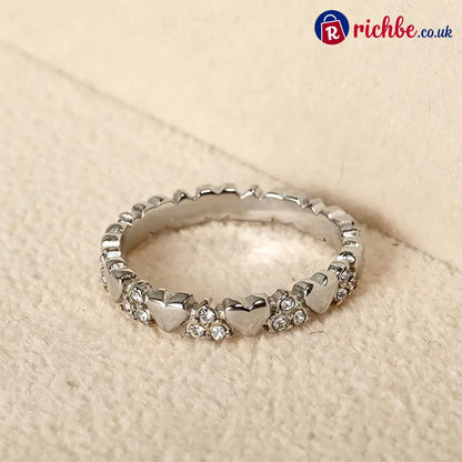 Women’s Elegant Heart Eternity Ring – Micro-Paved Zircons Stainless Steel Stackable ✨ - Silver / 6(L 1/2) / Buy 1