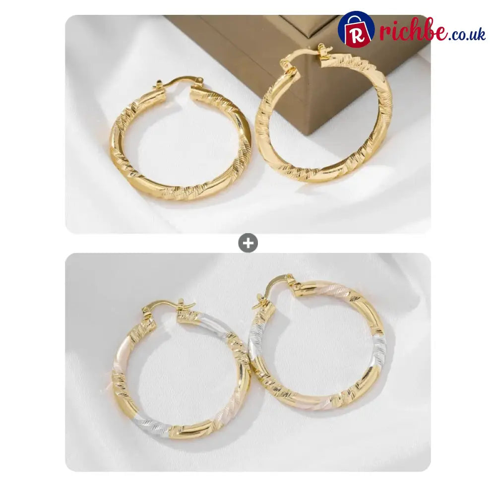 💥Women’s Elegant Twisted Hoop Earrings - Gold + Tri-color（2 pairs）