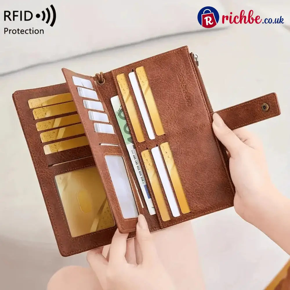 Women’s long wallet stylish clutch elegant solid color RFID blocking leather wallet👛