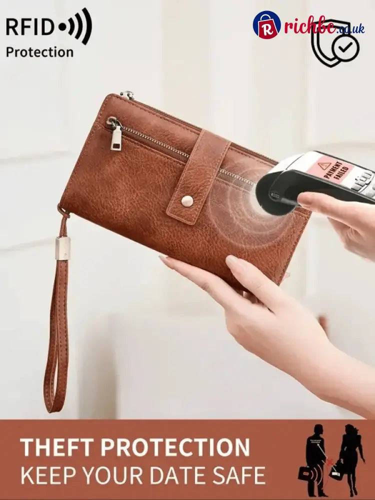 Women’s long wallet stylish clutch elegant solid color RFID blocking leather wallet👛