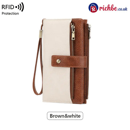 Women’s long wallet stylish clutch elegant solid color RFID blocking leather wallet👛 - 🔥Brown&white