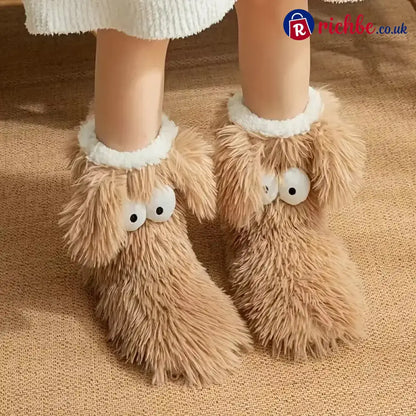 Women’s Plush Slippers Socks - Khaki-one size