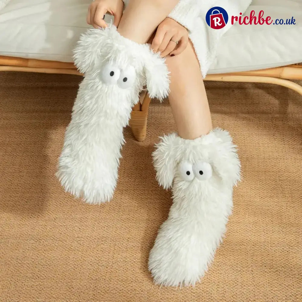 Women’s Plush Slippers Socks - White-one size